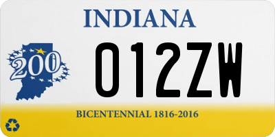 IN license plate 012ZW
