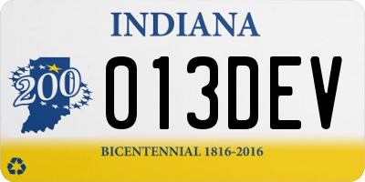IN license plate 013DEV