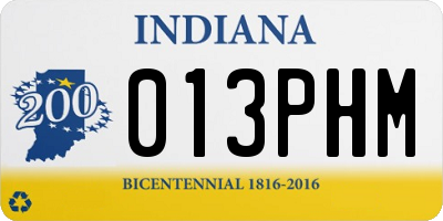 IN license plate 013PHM