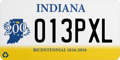 IN license plate 013PXL
