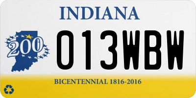 IN license plate 013WBW