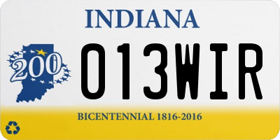 IN license plate 013WIR