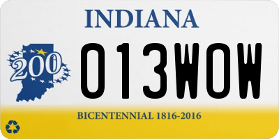 IN license plate 013WOW