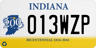 IN license plate 013WZP