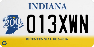 IN license plate 013XWN
