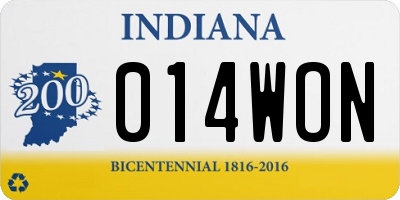 IN license plate 014WON