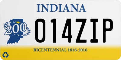 IN license plate 014ZIP
