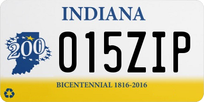 IN license plate 015ZIP