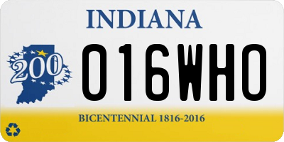 IN license plate 016WHO