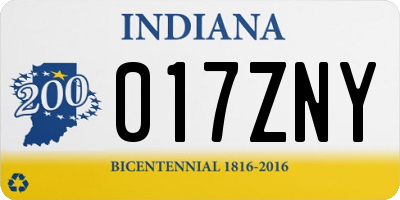 IN license plate 017ZNY
