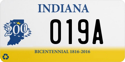 IN license plate 019A