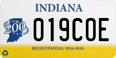 IN license plate 019COE