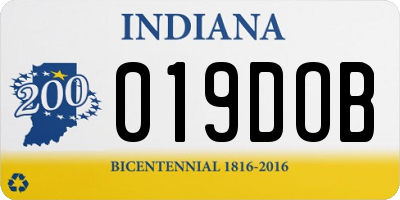 IN license plate 019DOB