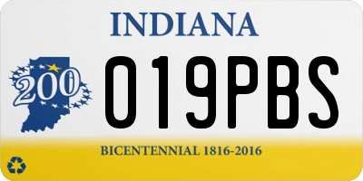 IN license plate 019PBS
