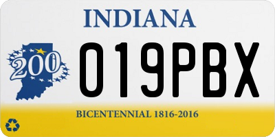 IN license plate 019PBX