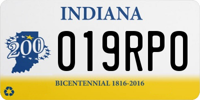 IN license plate 019RPO