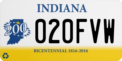IN license plate 020FVW