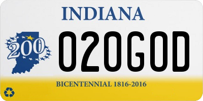 IN license plate 020GOD