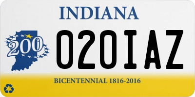 IN license plate 020IAZ