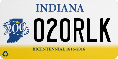 IN license plate 020RLK