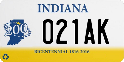 IN license plate 021AK