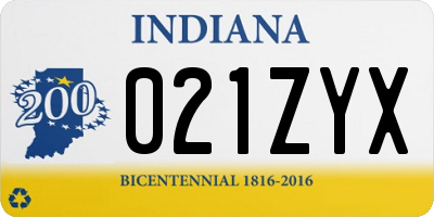 IN license plate 021ZYX