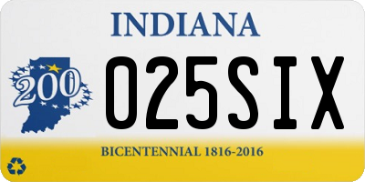 IN license plate 025SIX