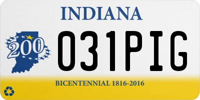 IN license plate 031PIG