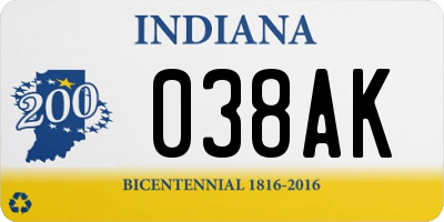 IN license plate 038AK