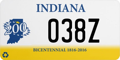 IN license plate 038Z