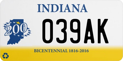 IN license plate 039AK