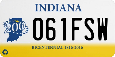 IN license plate 061FSW