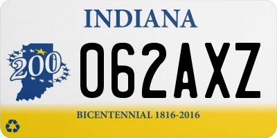 IN license plate 062AXZ