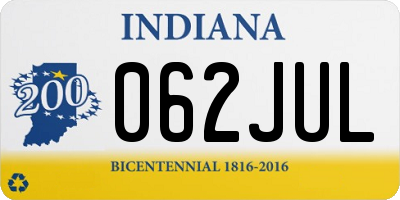 IN license plate 062JUL