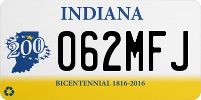 IN license plate 062MFJ