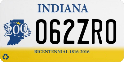 IN license plate 062ZRO