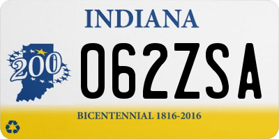 IN license plate 062ZSA