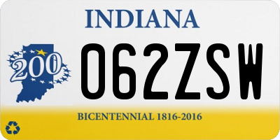 IN license plate 062ZSW