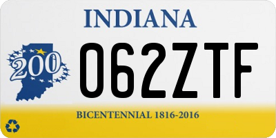 IN license plate 062ZTF