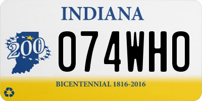 IN license plate 074WHO