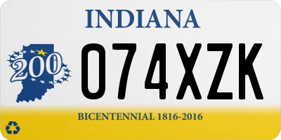 IN license plate 074XZK