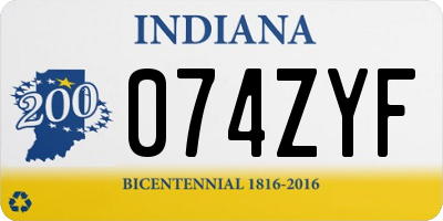 IN license plate 074ZYF