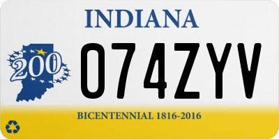 IN license plate 074ZYV