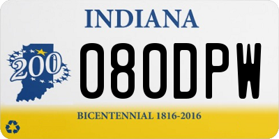 IN license plate 080DPW