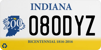 IN license plate 080DYZ