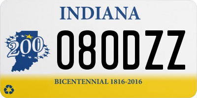 IN license plate 080DZZ