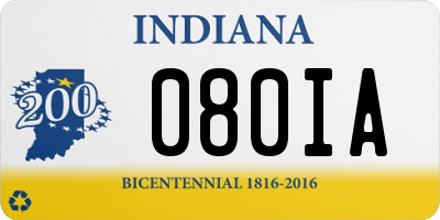 IN license plate 080IA