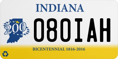 IN license plate 080IAH