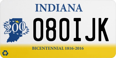 IN license plate 080IJK