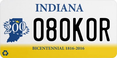 IN license plate 080KOR
